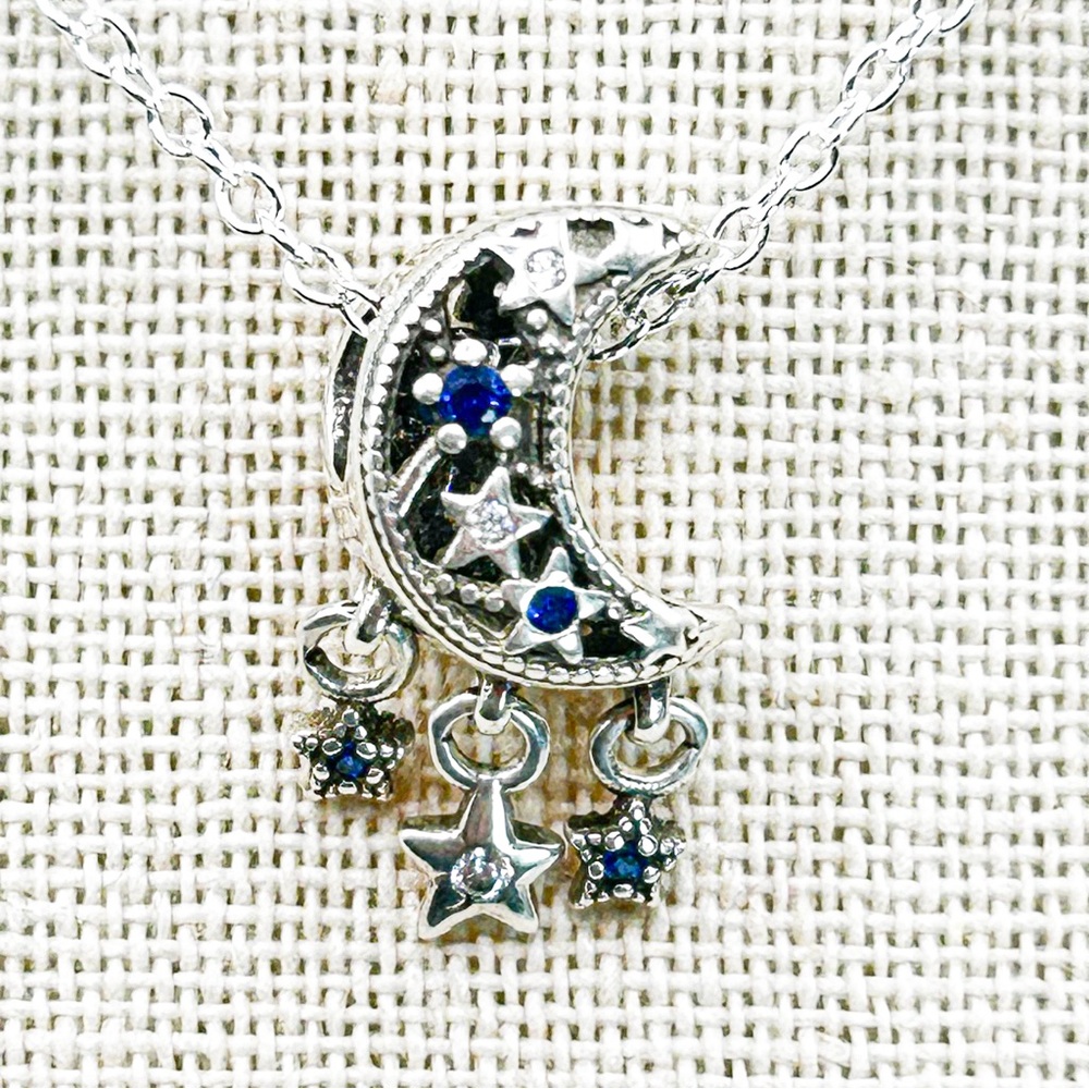 Nwot Sterling Silver Crescent Moon W Dangling Stars Charm Pendant Necklace 18 29$